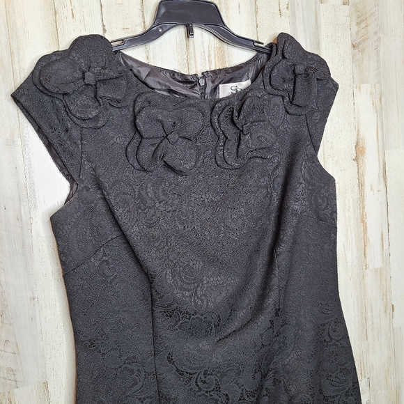 SD Collection Black Sleeveless Sheath Dress Embossed Print Ladies Size 10 - Picture 5 of 11